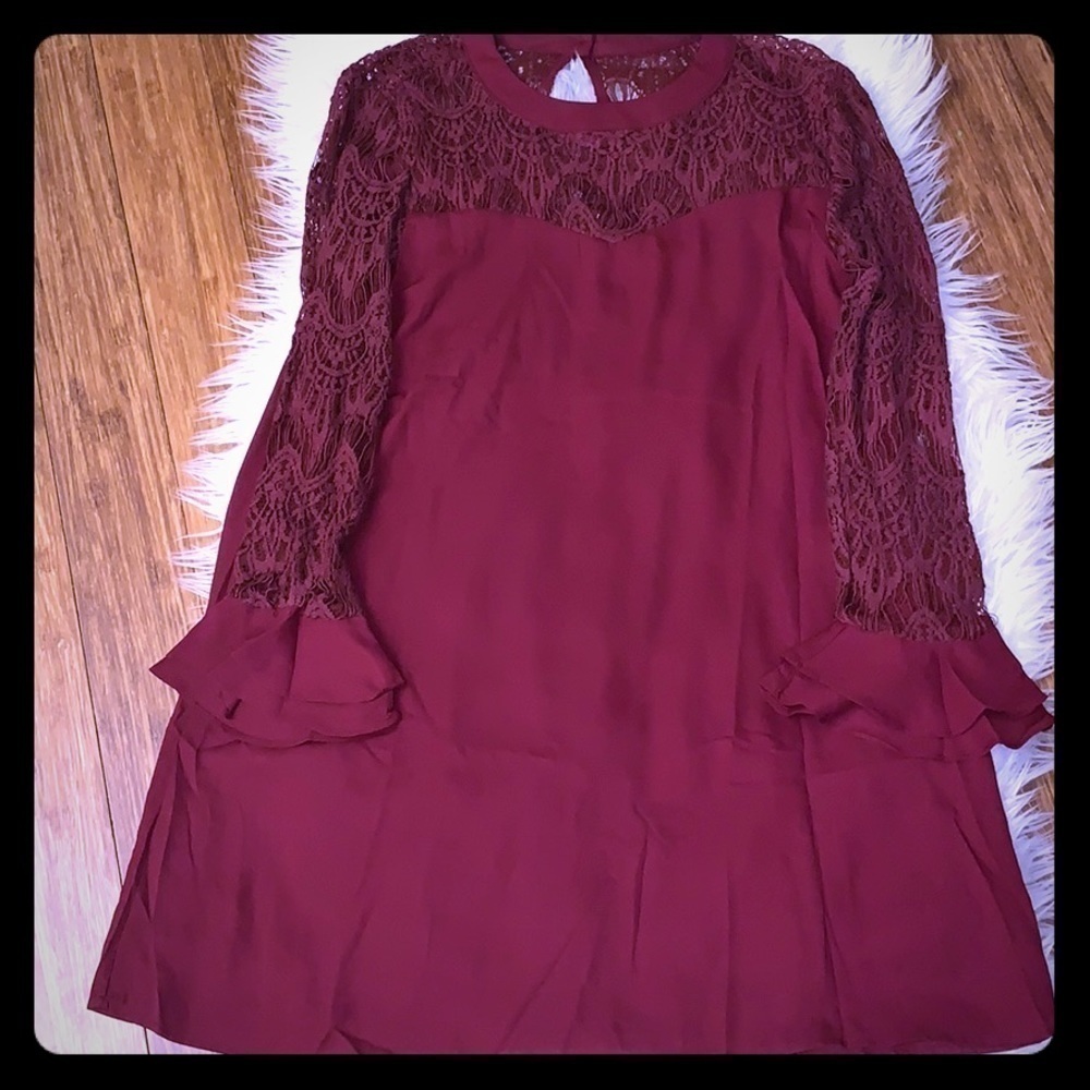 Beautiful Burgandy Crocheted Sleeves Dress